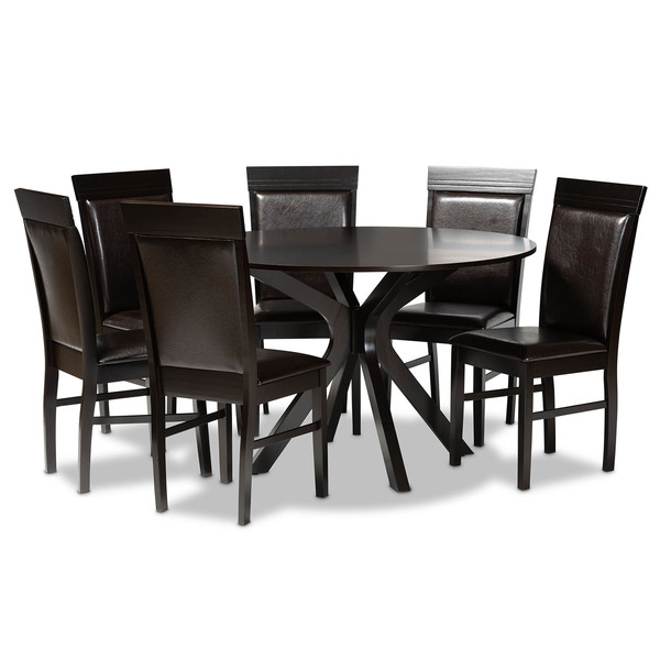 Baxton Studio Jeane Dark Brown Upholstered and Finished Wood 7-Piece Dining Set 170-8031-10894